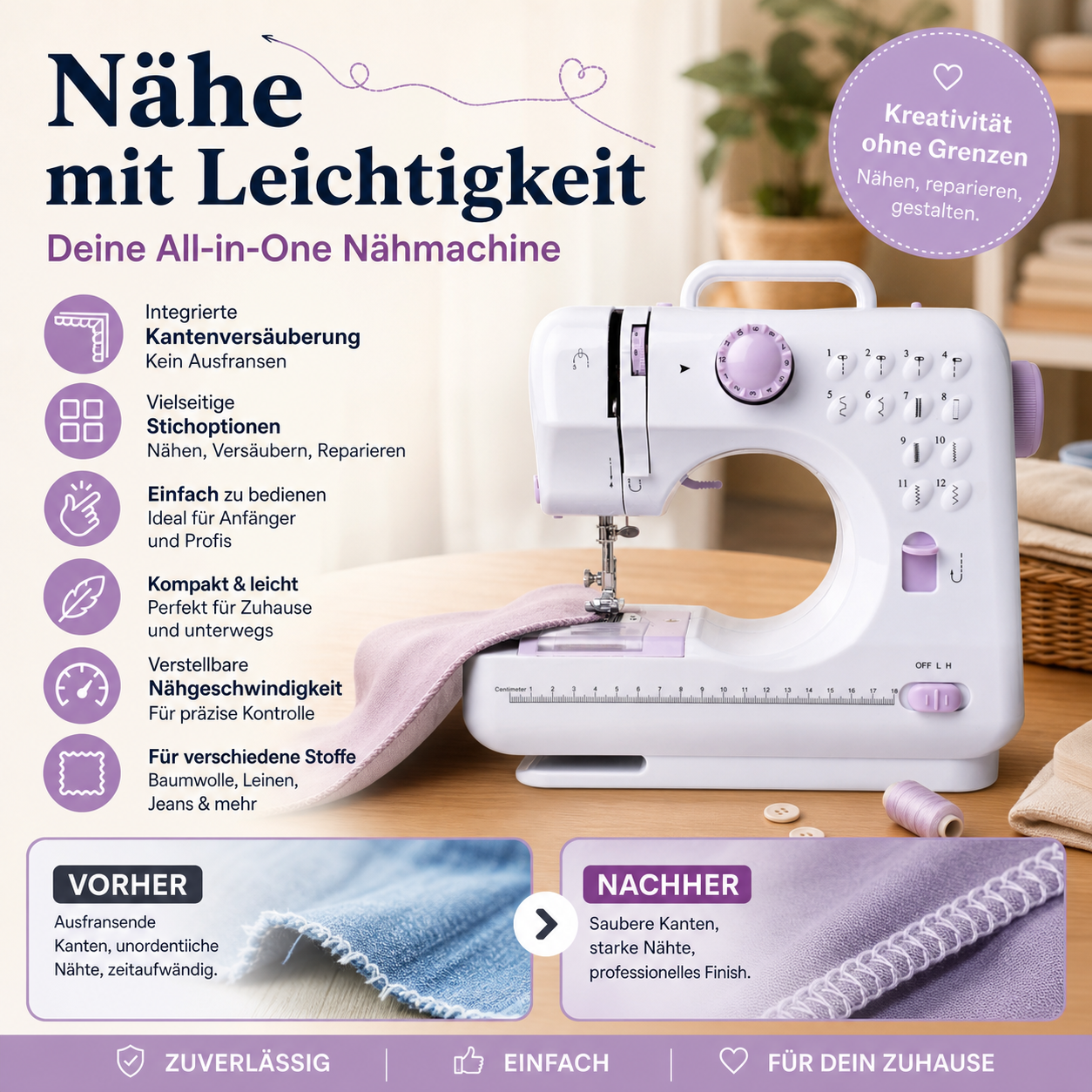 🛍️Multifunktionale Nähmaschine mit Overlock-Stich