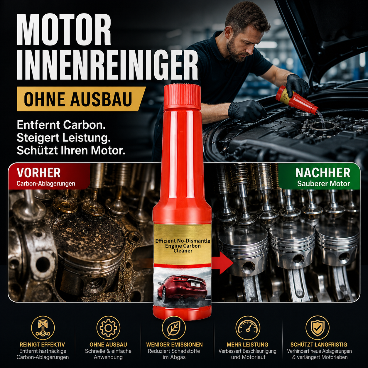 🚗 Motor-Karbonreiniger ohne Ausbau – Tiefenreinigung, reduziert Abgase & steigert Motorleistung