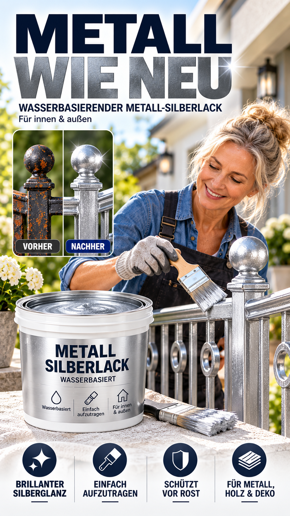 🎨 Metallic-Silberfarbe auf Wasserbasis für die Metallrenovierung-Gcom