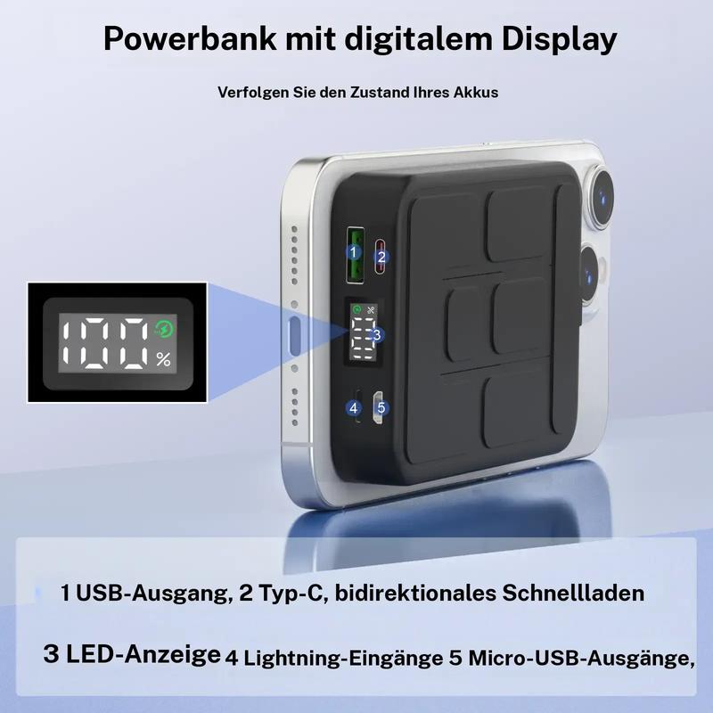 🔋50 % Rabatt! Kabellose magnetische Powerbank mit 10.000 mAh und integriertem Ständer – Lädt bis zu 3 Geräte gleichzeitig mit einer Ausgangsleistung von 15 W bzw. 22,5 W ⚡📱