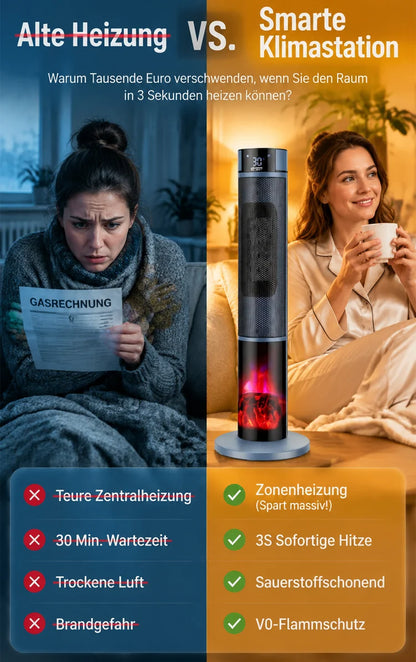 🔥[Nur 1 kWh pro Woche] Premium 3D-Kamin Heizlüfter | 3 Sek. Schnellheizung | A+++ KI-Energiesparmodus