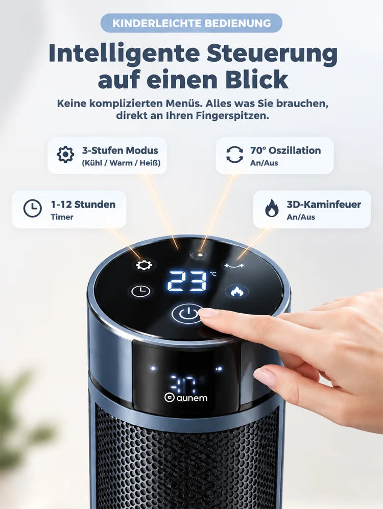 🔥[Nur 1 kWh pro Woche] Premium 3D-Kamin Heizlüfter | 3 Sek. Schnellheizung | A+++ KI-Energiesparmodus