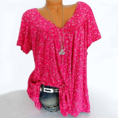 🌞Frühlingserwachen: 55% Rabatt!🌸Damen Kurzarmbluse mit Frühlingsblumenprint: V-Ausschnitt & lockere Passform – Atmungsaktiv, knitterfrei & figurschmeichelnd für Frühling & Sommer