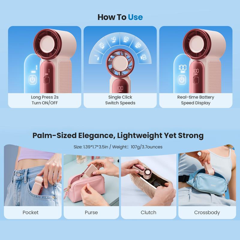 🌀Nur 13.98€ diesen Sommer!!!💨Mini-Handventilator mit LED-Anzeige –👍5-stufiger Turbo-Ventilator im Taschenformat.✨Über USB aufladbar, schnelle Kühlung für Reisen und beim Schminken. Das perfekte Geschenk.  Tragbare Kühlung