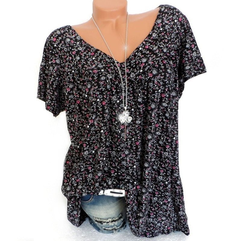 🌞Frühlingserwachen: 55% Rabatt!🌸Damen Kurzarmbluse mit Frühlingsblumenprint: V-Ausschnitt & lockere Passform – Atmungsaktiv, knitterfrei & figurschmeichelnd für Frühling & Sommer