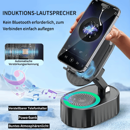 2025 Verbesserter Handyständer mit Induktionslautsprecher/Powerbank/Atmosphärenlicht✨