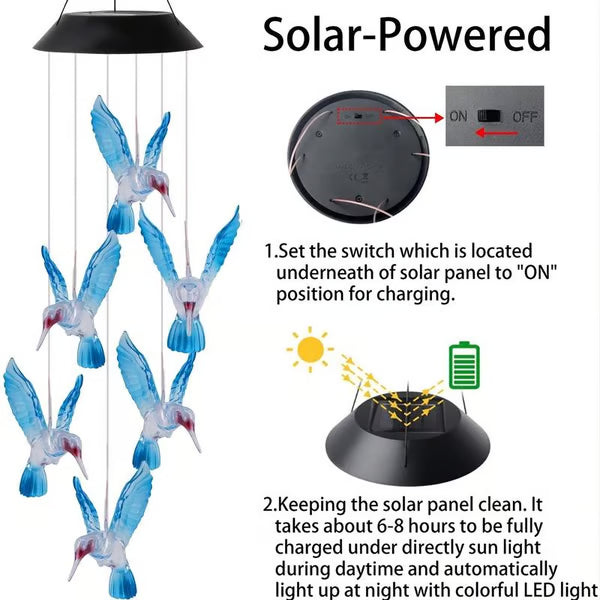 🦋 Verschönern Sie Ihren Garten✨ Kreative Vogeldesign Solar-Windspiele