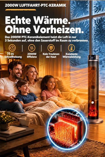 🔥[Nur 1 kWh pro Woche] Premium 3D-Kamin Heizlüfter | 3 Sek. Schnellheizung | A+++ KI-Energiesparmodus