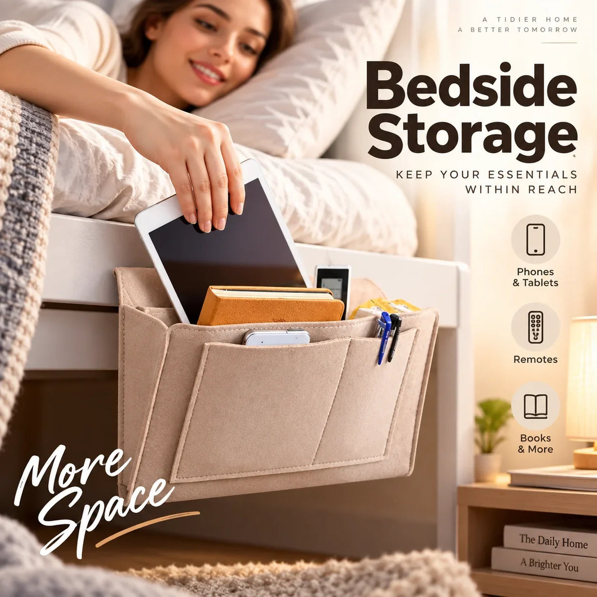 🛏️ JETZT 50 % RABATT! Hängende Aufbewahrungstasche für das Bett – Mehrfächer Bett-Organizer aus Filz, ideal für Etagenbetten im Wohnheim, für Tablet, Bücher, Handy und Schreibwaren ✨