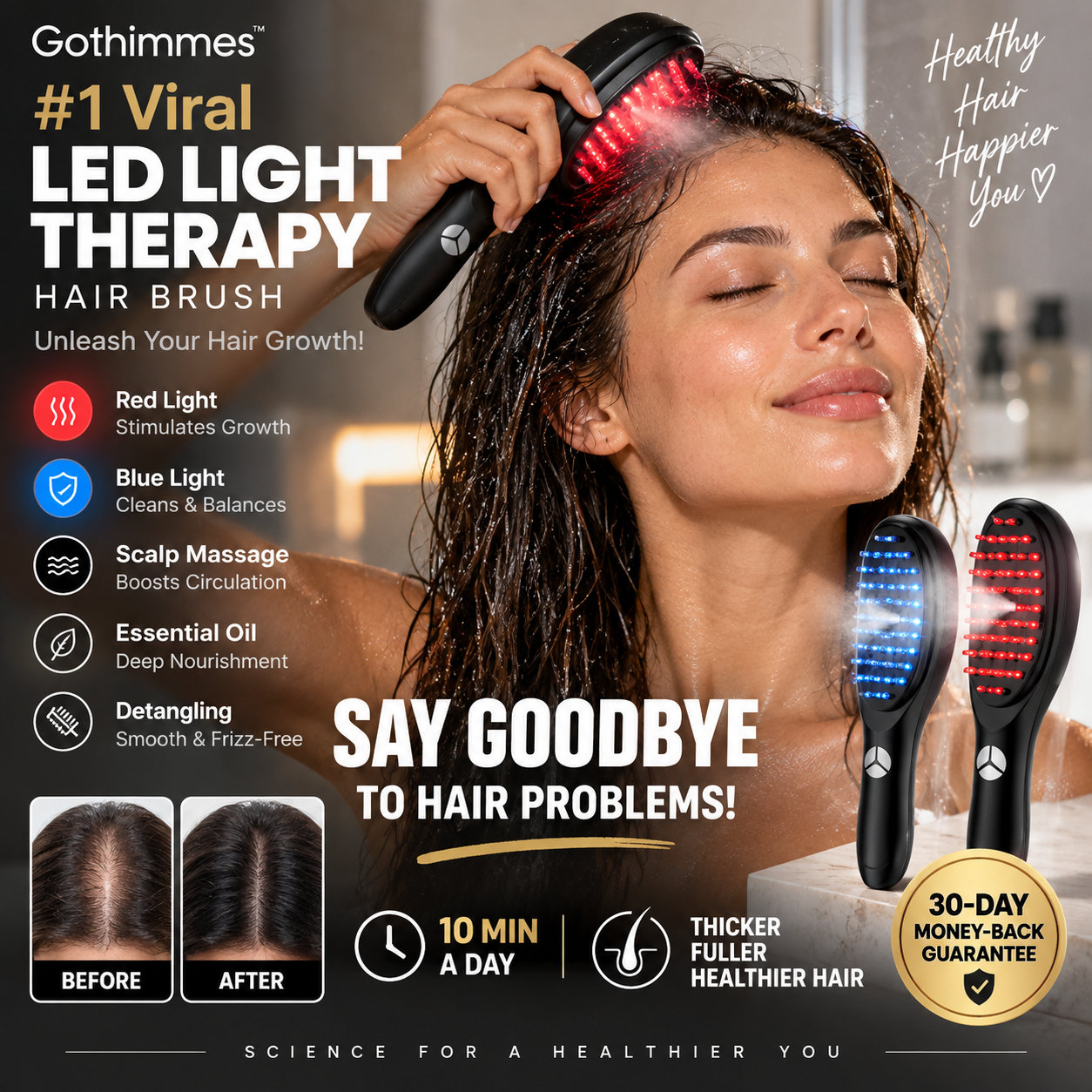 💡 Die virale Nr. 1 unter den LED-Haarbürsten – 4-in-1: Rotes Licht stimuliert die Haarfollikel, blaues Licht beruhigt die Kopfhaut, Massage fördert die Durchblutung & ätherische Öle pflegen. Nur 10 Minuten täglich – Ergebnisse schon nach 30 Tagen! 🌿✨