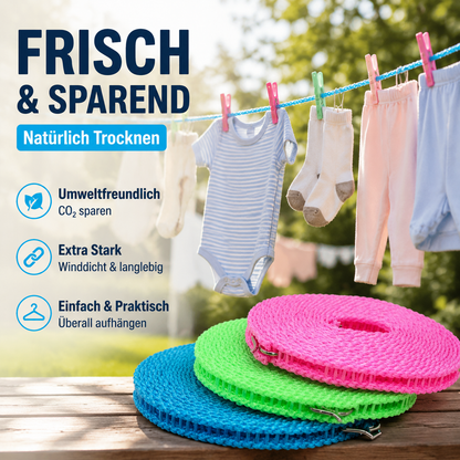 🧺 50% RABATT! 🔥 Rutschfeste Wäscheleine – Langlebig & UV-beständig – Perfekt für Balkon, Garten oder Waschküche – hält Kleidung sicher an Ort und Stelle ☀️