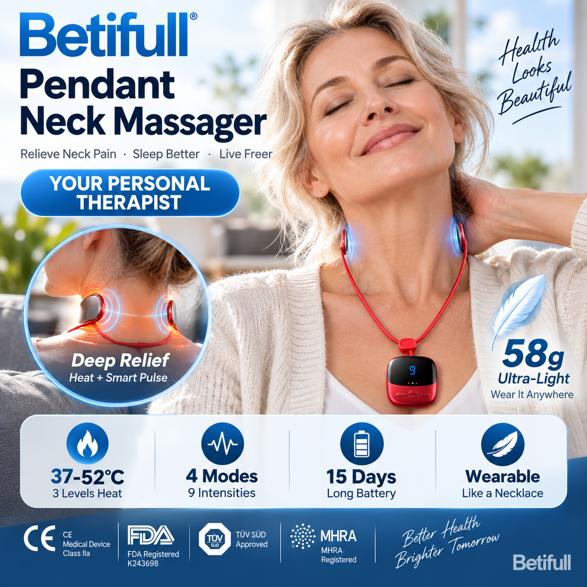 🧘‍♀️Nackenmassagegerät im Anhänger-Design – tragbar, mit 3 Wärmestufen & 9 Intensitätsstufen gegen Verspannungen. Schluss mit Schmerzmitteln – sanfte elektrische Impulse lockern die tiefe Nackenmuskulatur auf natürliche Weise! 🔥💚