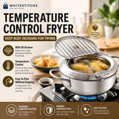 🍳🌡️ Fritierkessel mit Temperaturregelung – Edelstahl 304 Fritierkorb mit Öl-Ablaufsystem | Premium Qualität