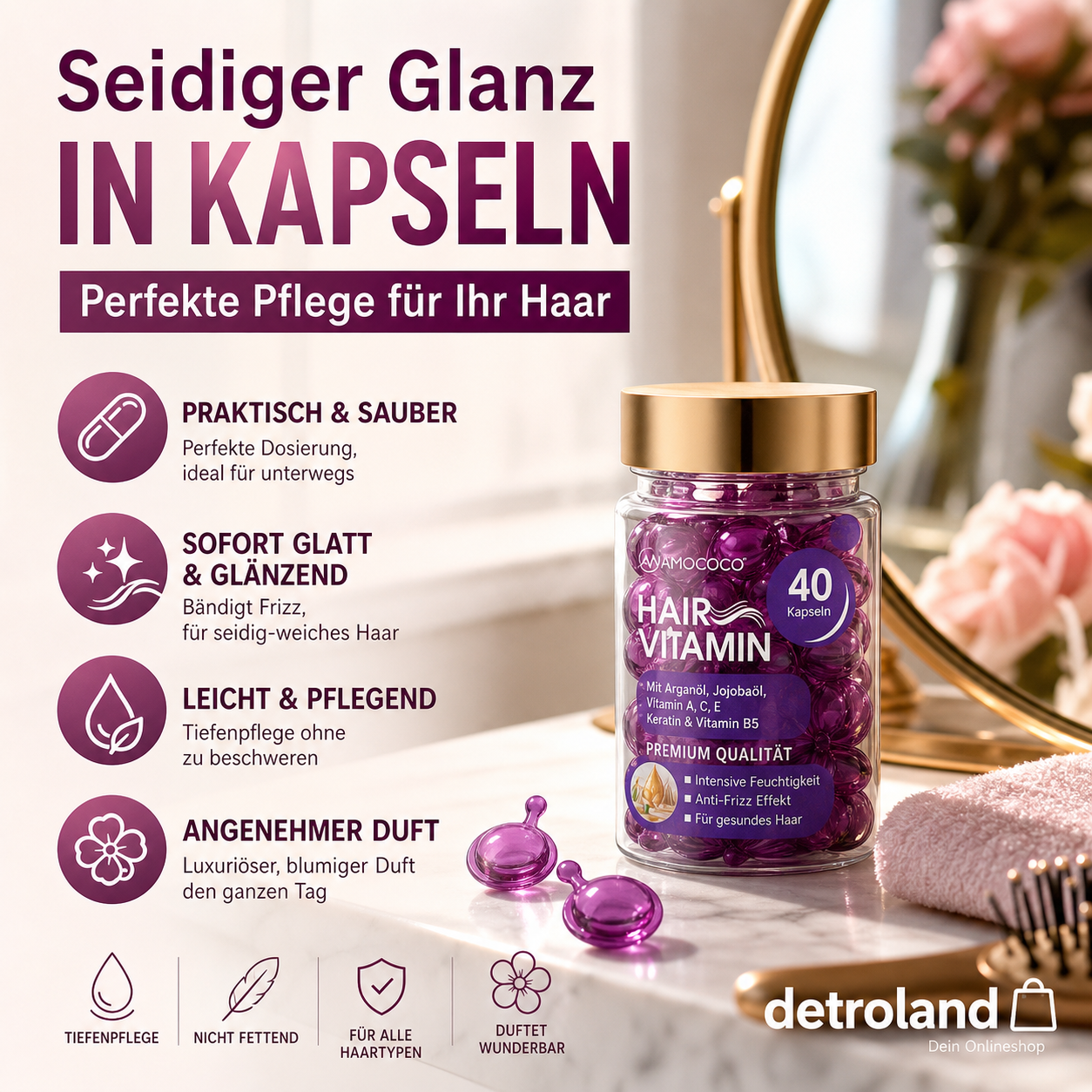 ✨ Haarmaske in Kapseln – 40 Kapsel, sofortiger Glanz & Anti-Frizz! 💎🌿