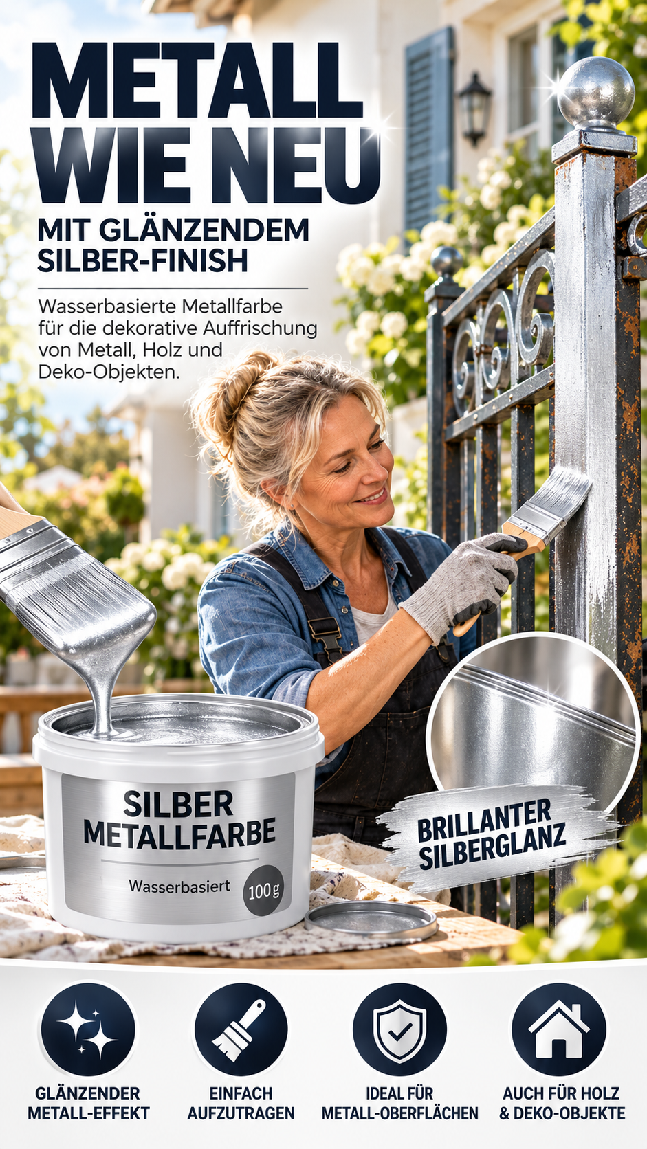 🎨 Metallic-Silberfarbe auf Wasserbasis für die Metallrenovierung-Gcom