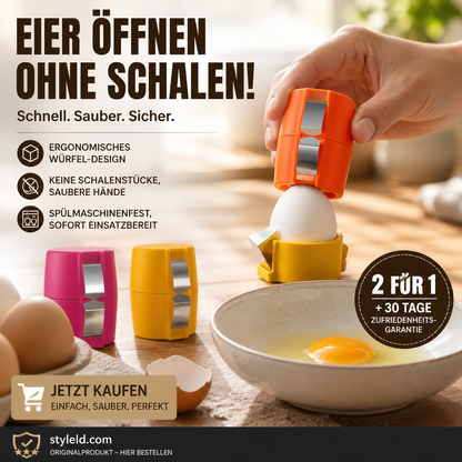 🍳 50 % Rabatt – 2-in-1 Eierknacker & Eigelb-Separator – hygienisch, einfach in der Handhabung & vielseitig für rohe und gekochte Eier 🥚
