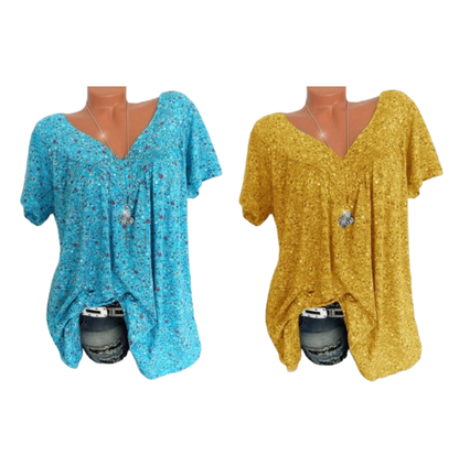 🌞Frühlingserwachen: 55% Rabatt!🌸Damen Kurzarmbluse mit Frühlingsblumenprint: V-Ausschnitt & lockere Passform – Atmungsaktiv, knitterfrei & figurschmeichelnd für Frühling & Sommer