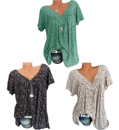 🌞Frühlingserwachen: 55% Rabatt!🌸Damen Kurzarmbluse mit Frühlingsblumenprint: V-Ausschnitt & lockere Passform – Atmungsaktiv, knitterfrei & figurschmeichelnd für Frühling & Sommer