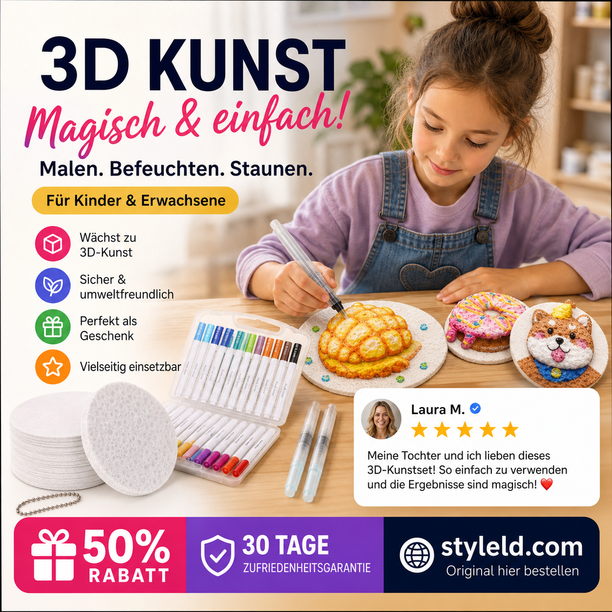 🎄✨3D-Kunstpapier | Zeichnen – Wasser hinzufügen – Aufblasen – Kreativer Spaß für Groß und Klein🎁