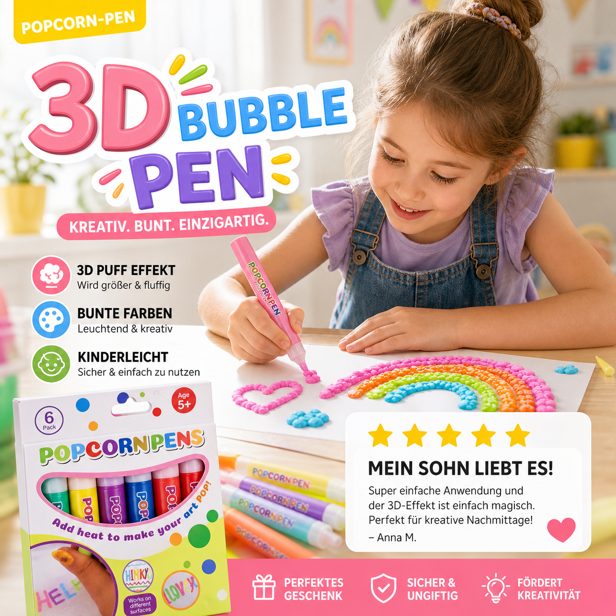 🥳HEISSER SALE 2026🥳💞50.000+ VERKAUFT!🎄🎁Magische Popcorn-Stifte mit Blaseneffekt, wärmeaktivierte Popcorn-Stifte, DIY-3D-Kunstmarker für Kinderbastelprojekte