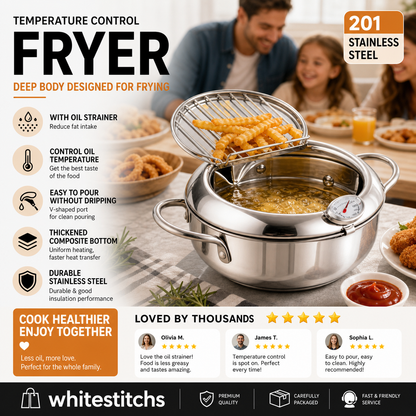 🍳🌡️ Fritierkessel mit Temperaturregelung – Edelstahl 304 Fritierkorb mit Öl-Ablaufsystem | Premium Qualität