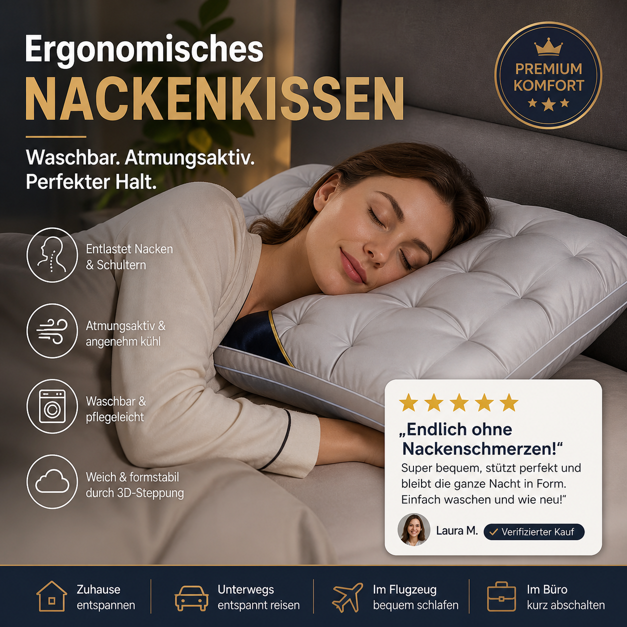 🥳 2026 HEISSER VERKAUF 🥳 💞  Waschbares, ergonomisches Nackenkissen – atmungsaktiv und weich mit 3D-Nähten.
