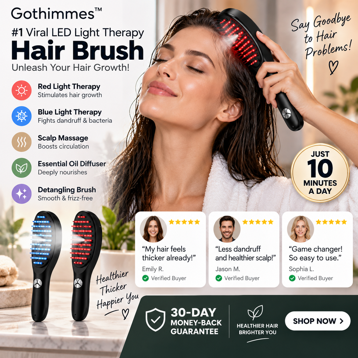 💡 Die virale Nr. 1 unter den LED-Haarbürsten – 4-in-1: Rotes Licht stimuliert die Haarfollikel, blaues Licht beruhigt die Kopfhaut, Massage fördert die Durchblutung & ätherische Öle pflegen. Nur 10 Minuten täglich – Ergebnisse schon nach 30 Tagen! 🌿✨