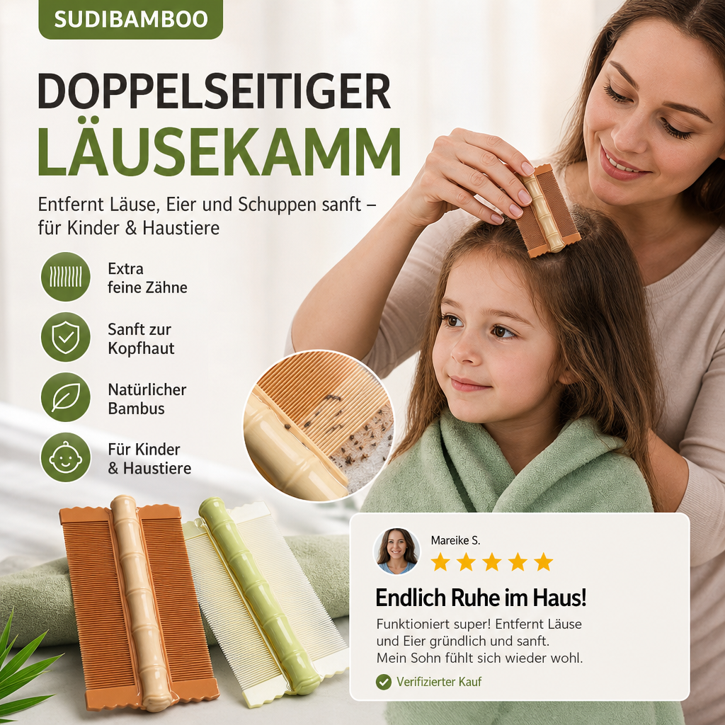 🎉🎁1 Kaufen 1 Gratis🔥Doppelseitiger Bambuskamm mit feinen Zähnen für Haarstyling