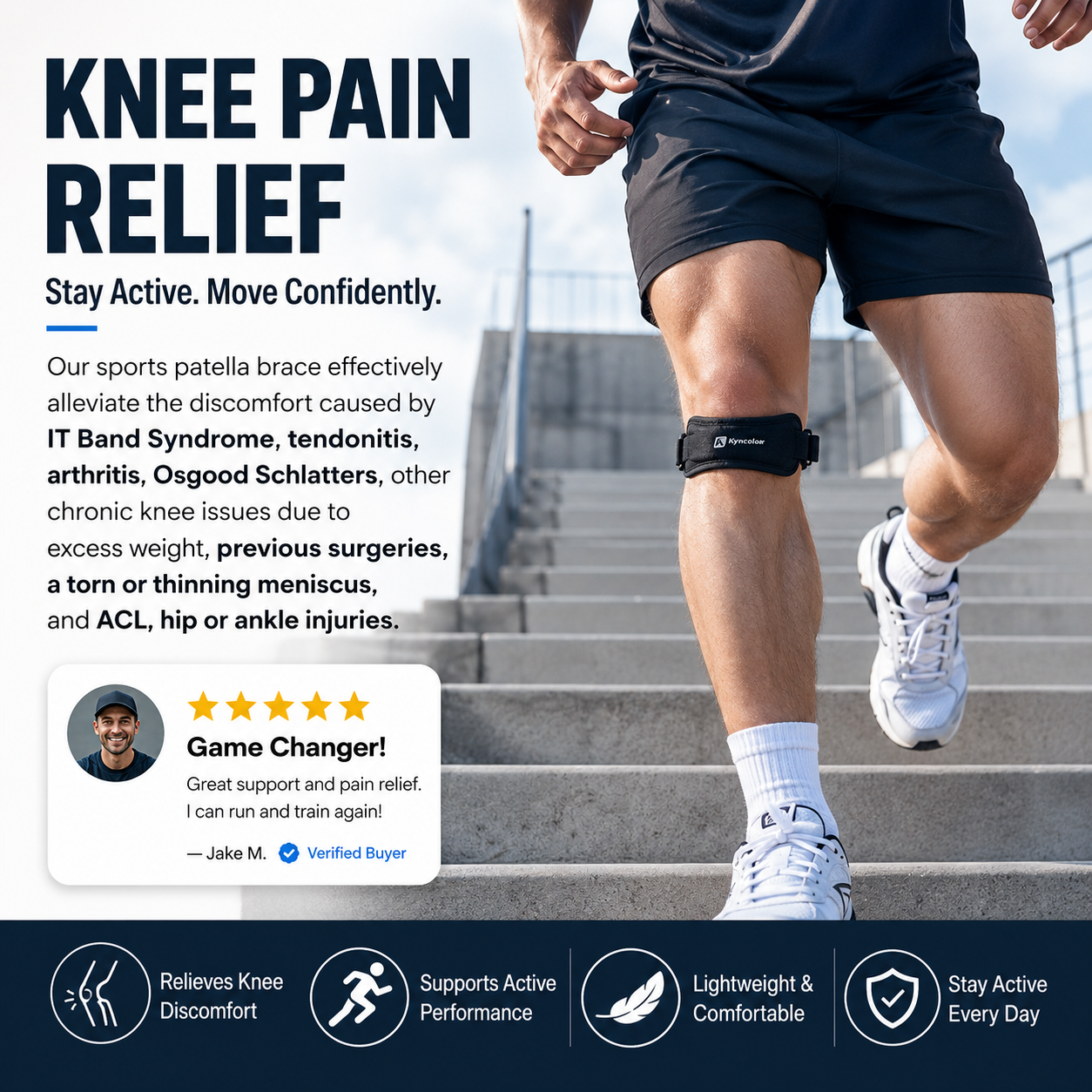 🏃 Sport-Kniebandage – Verstellbarer Riemen & atmungsaktives Neopren – Lindert Knieschmerzen, stabilisiert die Kniescheibe – perfekt zum Laufen, fürs Fitnessstudio oder für den Alltag 💪