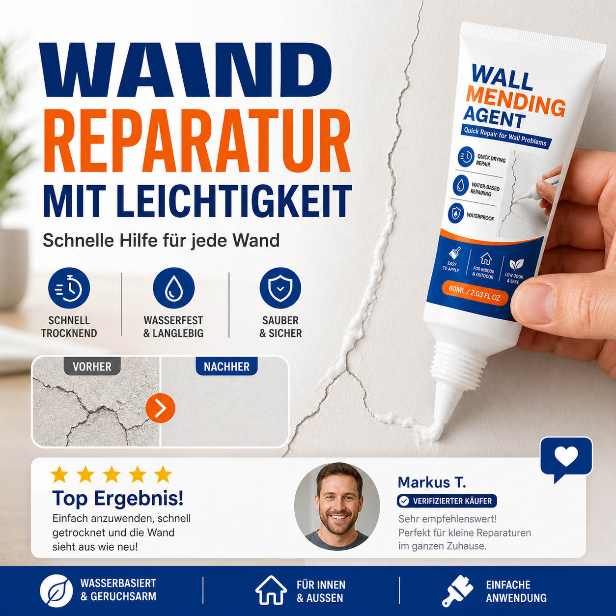 🔥🎁 2+1 GRATIS!!🥳💞 50K+ VERKAUFT! ⚡🏠 Wandreparaturpaste | Einfach auftragen, schnell trocknend