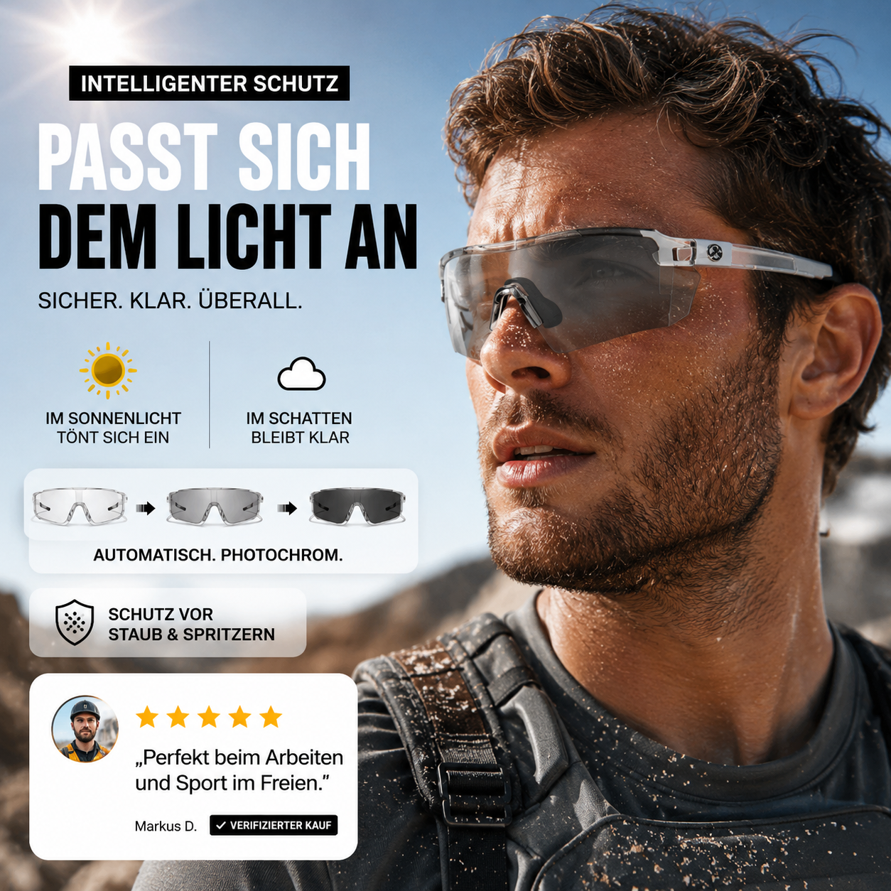 Stilvolle Schutzbrille für Tag und Nacht beim Motorradfahren