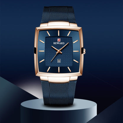 Herren Ultra-dünne quadratische Quarzuhr mit Mesh-Armband