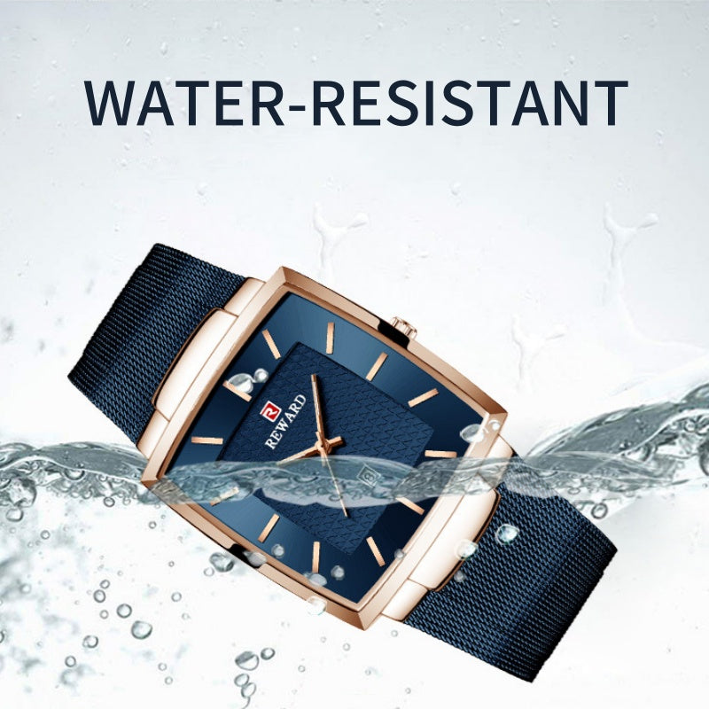 Herren Ultra-dünne quadratische Quarzuhr mit Mesh-Armband