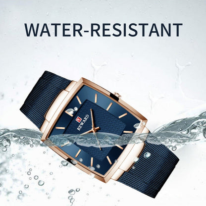 Herren Ultra-dünne quadratische Quarzuhr mit Mesh-Armband