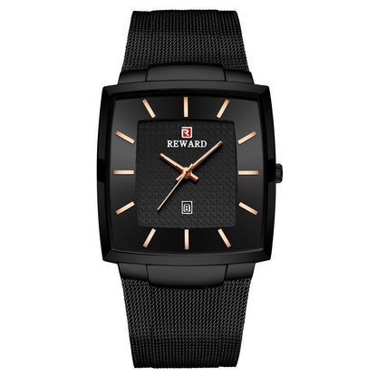 Herren Ultra-dünne quadratische Quarzuhr mit Mesh-Armband