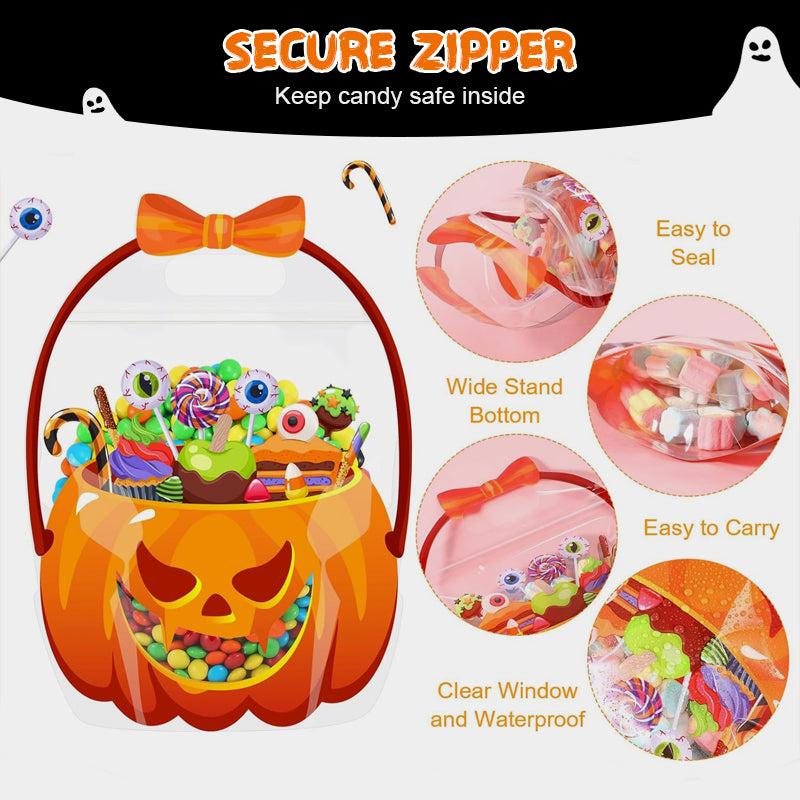 💥  🎃 Halloween-Geschenktüten – 10 Stück, transparentes Kürbis-Design. Mit Reißverschluss & stabilem Henkel. PP-Material. Perfekt für Trick-or-Treat & Party-Goodies 🍬
