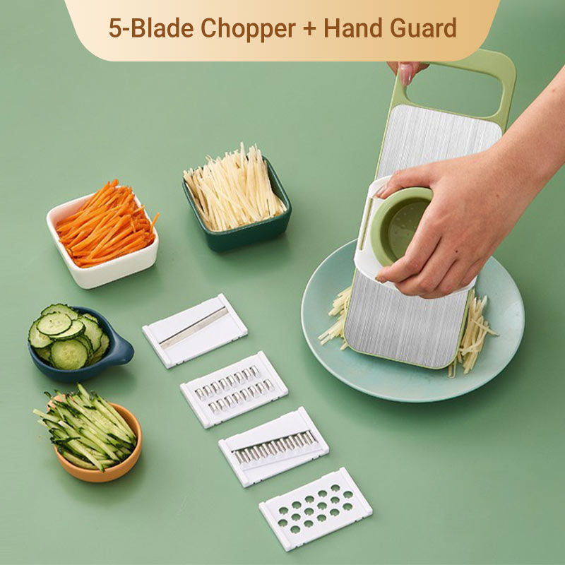 🔪 Multifunctional Kitchen Chopper with Hand Guard – 5 Blades, Non-Slip Base & Quick Vegetables Chopping 🥕⚠️📦