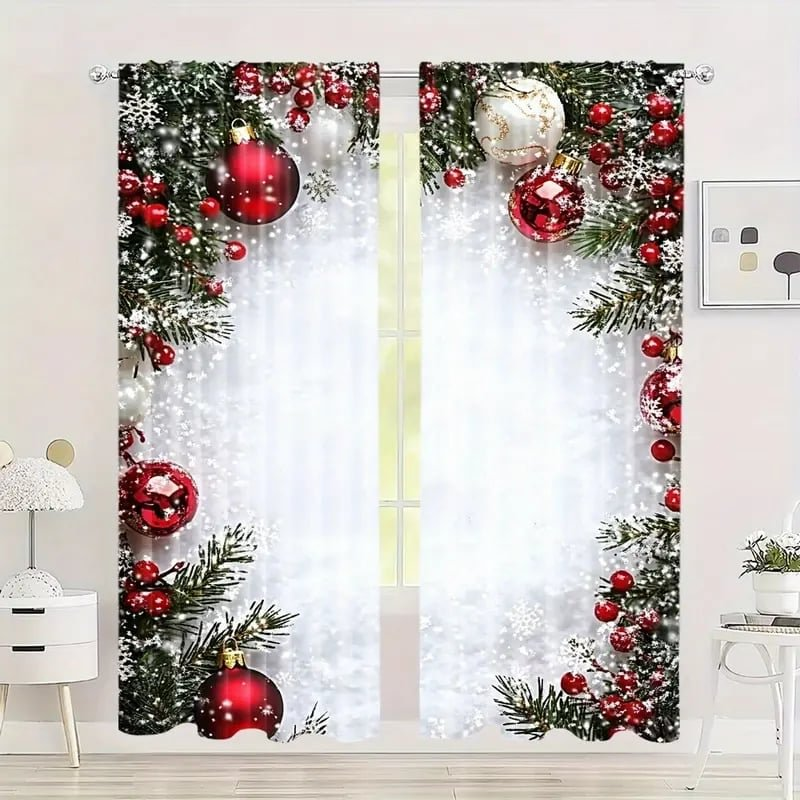 Weihnachts-Fenstervorhänge 2-teiliges Set für die Wohnungsdekoration