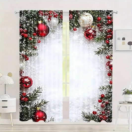Weihnachts-Fenstervorhänge 2-teiliges Set für die Wohnungsdekoration