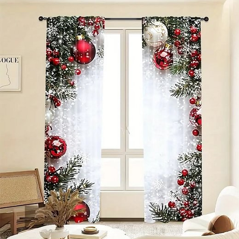 Weihnachts-Fenstervorhänge 2-teiliges Set für die Wohnungsdekoration