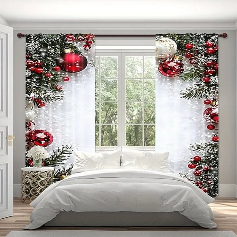 Weihnachts-Fenstervorhänge 2-teiliges Set für die Wohnungsdekoration