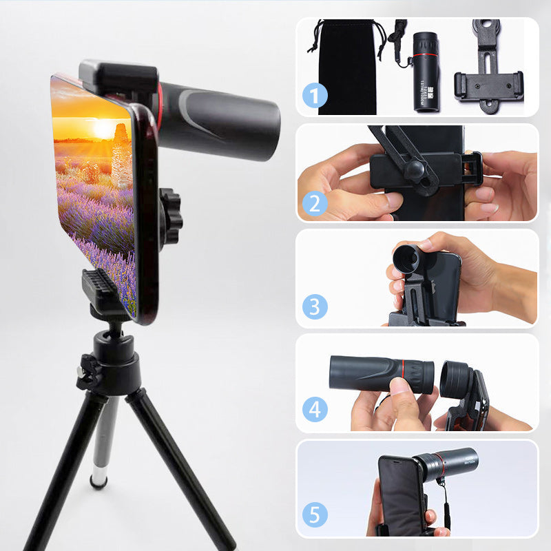 🔭 50% RABATT JETZT! ✨ Tragbares Monokularteleskop für Draußen - 12x50 Vergrößerung mit Smartphone-Adapter für Abenteuer 🌄📱