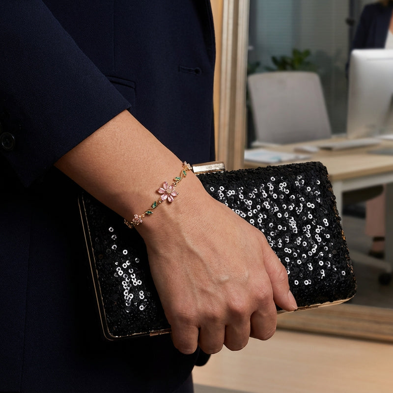 Fröhliches Neujahr! 50% auf alles 🎊⏰Damenarmband mit Kirschblüten-Strass🌸