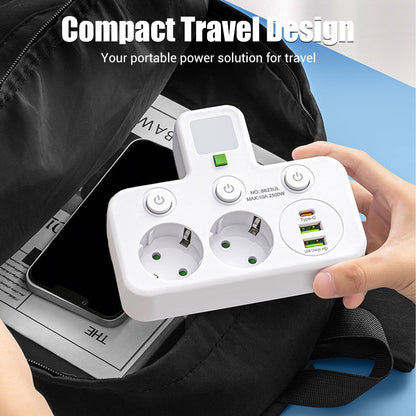 EU-Stecker-Wandler-Steckdose mit 4 Steckdosen, Multi-Port-Wanddose mit unabhängigem Schalter und kleinem Nachtlichtadapter