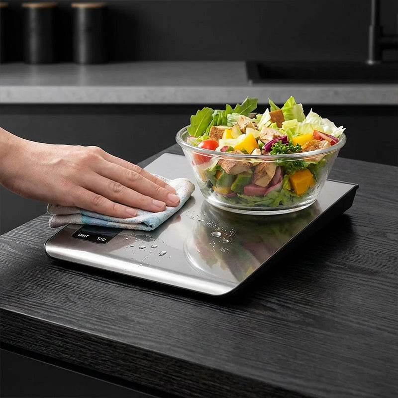 Küchenwaage digital mit Nährwertberechnung, Ernährungswaage App verfolgt 19 Nährstoffe, Kaloriendatenanalyse, 5kg Edelstahl-Lebensmittelwaage, geeignet für Gewichtsverlust