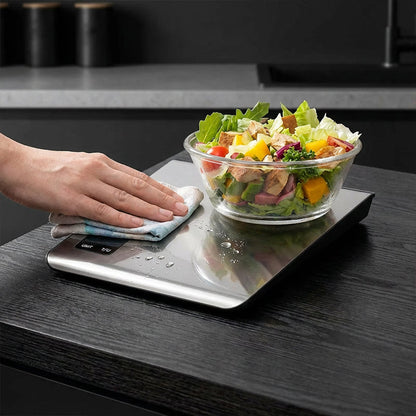 Küchenwaage digital mit Nährwertberechnung, Ernährungswaage App verfolgt 19 Nährstoffe, Kaloriendatenanalyse, 5kg Edelstahl-Lebensmittelwaage, geeignet für Gewichtsverlust