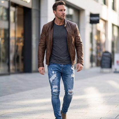 👖50 % RABATT! 🔥 Stylische Skinny Jeans im Used-Look für Herren – Schmale, zulaufende Passform, atmungsaktive Baumwolle & lässige Risse