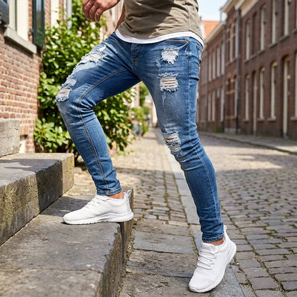 👖50 % RABATT! 🔥 Stylische Skinny Jeans im Used-Look für Herren – Schmale, zulaufende Passform, atmungsaktive Baumwolle & lässige Risse