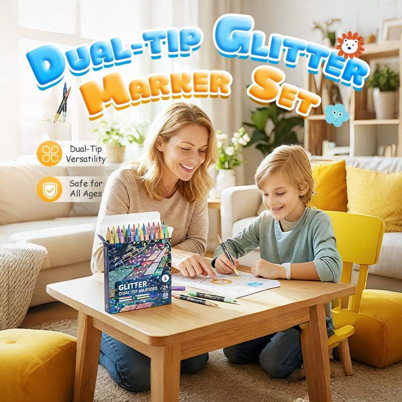 ✨96-Farben Dual-Tip Glitzer-Marker Set – Glitter & Fine Tip, Lebendige Farben & Perfekt Für Kunst, Basteln & Handlettering 🖌️