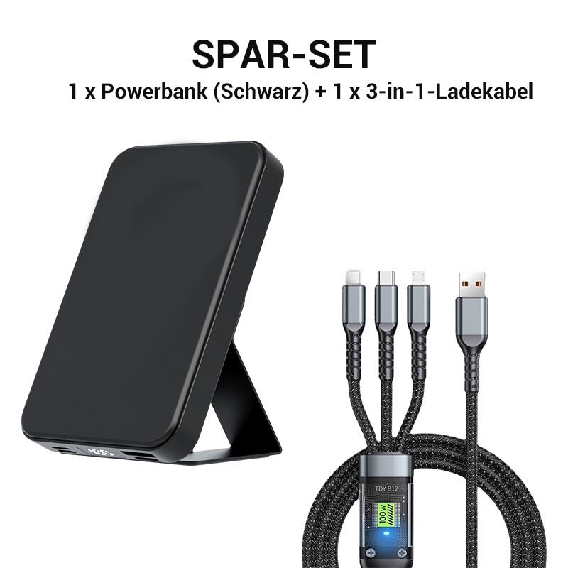 🔋50 % Rabatt! Kabellose magnetische Powerbank mit 10.000 mAh und integriertem Ständer – Lädt bis zu 3 Geräte gleichzeitig mit einer Ausgangsleistung von 15 W bzw. 22,5 W ⚡📱